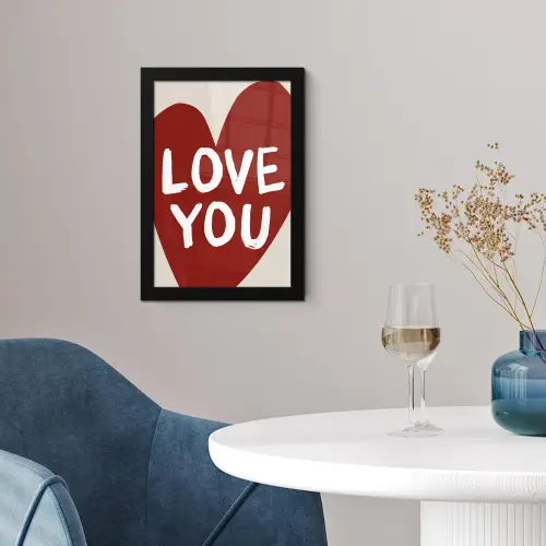 Loveyou - Hart - Rood fotolijst zwart zonder passe partout klein -sfeer4