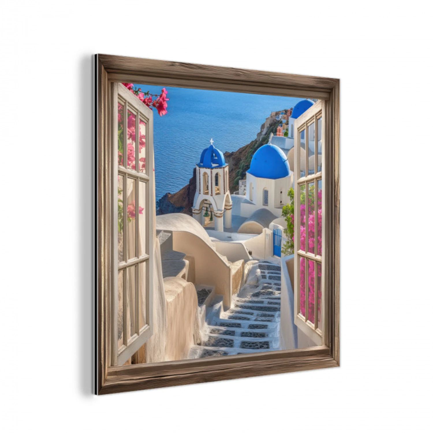 Doorkijk - Santorini - Landschap - Blauw - Grieks aluminium wit klein -3d