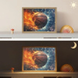 Basketbal - Vuur - Sport - Blauw - Oranje Light Box met batterij (Wandlamp kind) middel -sfeer3_kind