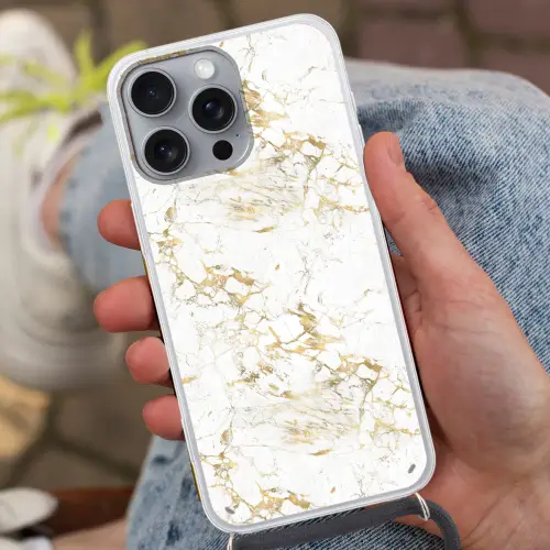 Wit - Marmer - Luxe - Goud Hoesje iPhone 16 Pro Max met koord klein 804 -sfeer3