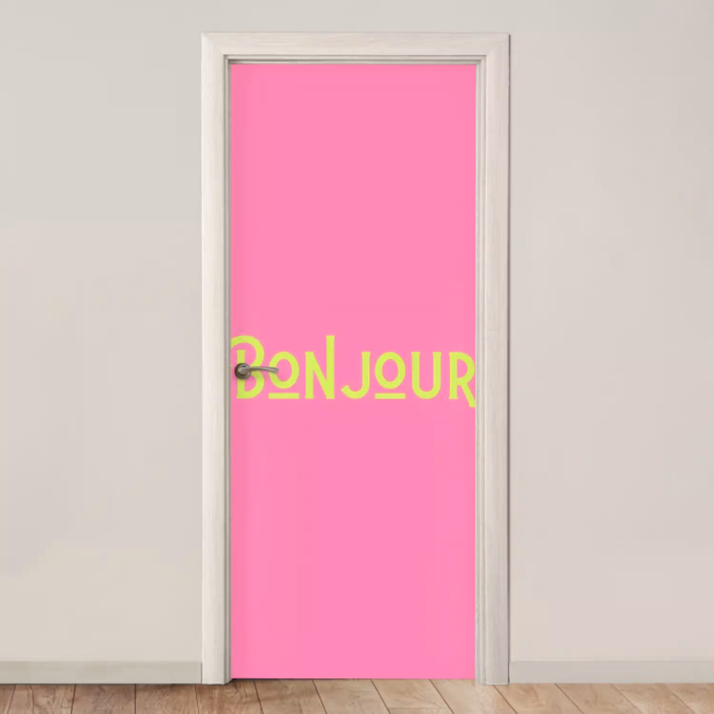 Roze - Groene Bonjour - art-deco deurposter klein -3d_beige