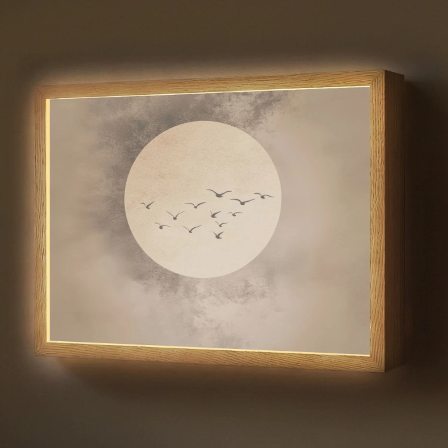 Vogel - Beige - Japandi Light Box met batterij (Wandlamp) middel -z3d_website