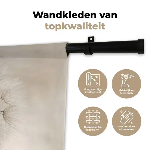 Paardenbloem - Minimalistisch - Wit Wandkleed katoen klein -sfeer2