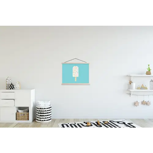 Ijsje - Stokje - Sprinkles - Lichtblauw textielposter latten blank klein -kinderkamer