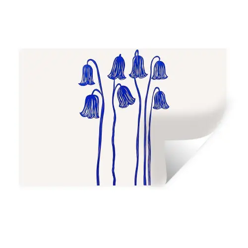 Bloemen - Blauw - Lijnen - Bloemblaadjes Muursticker klein -3d