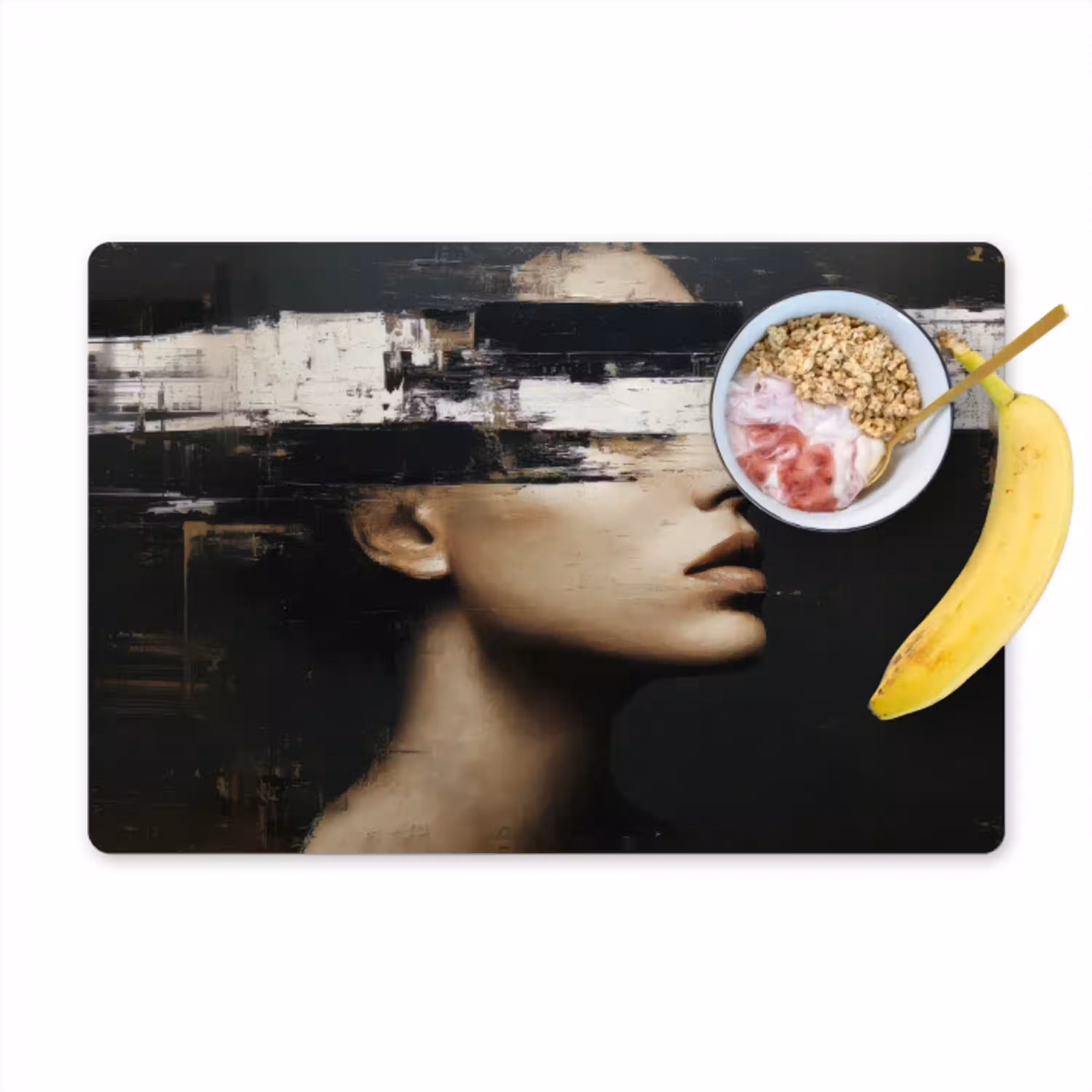 Gezicht - Vrouw - Zwart - Abstract Placemat vinyl groot -zzzproduct_Kitchenyeah-website