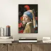 Meisje met de parel - Johannes Vermeer - Bloemen aluminium wit klein -sfeer1