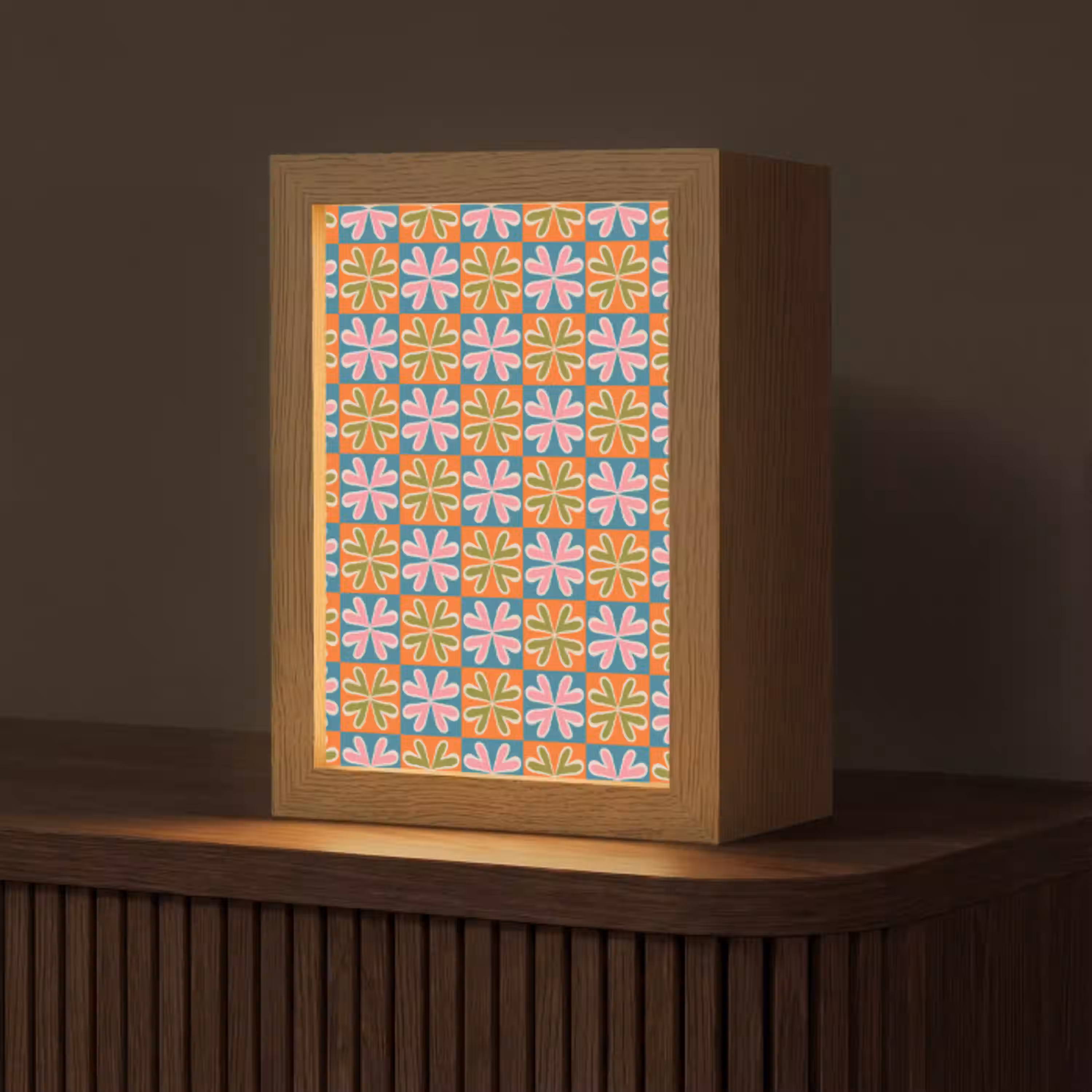 Bloemen - Retro - Patroon - Kleurrijk Light Box met kabel (Tafellamp) klein 925 -z3d_website