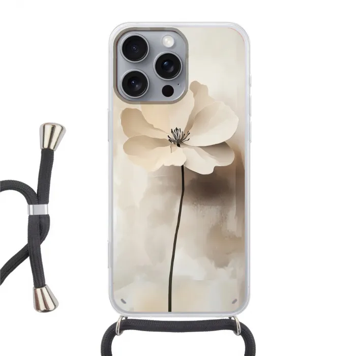 Bloem - Beige - Verf - Schaduw Hoesje iPhone 16 Pro Max met koord klein -3d