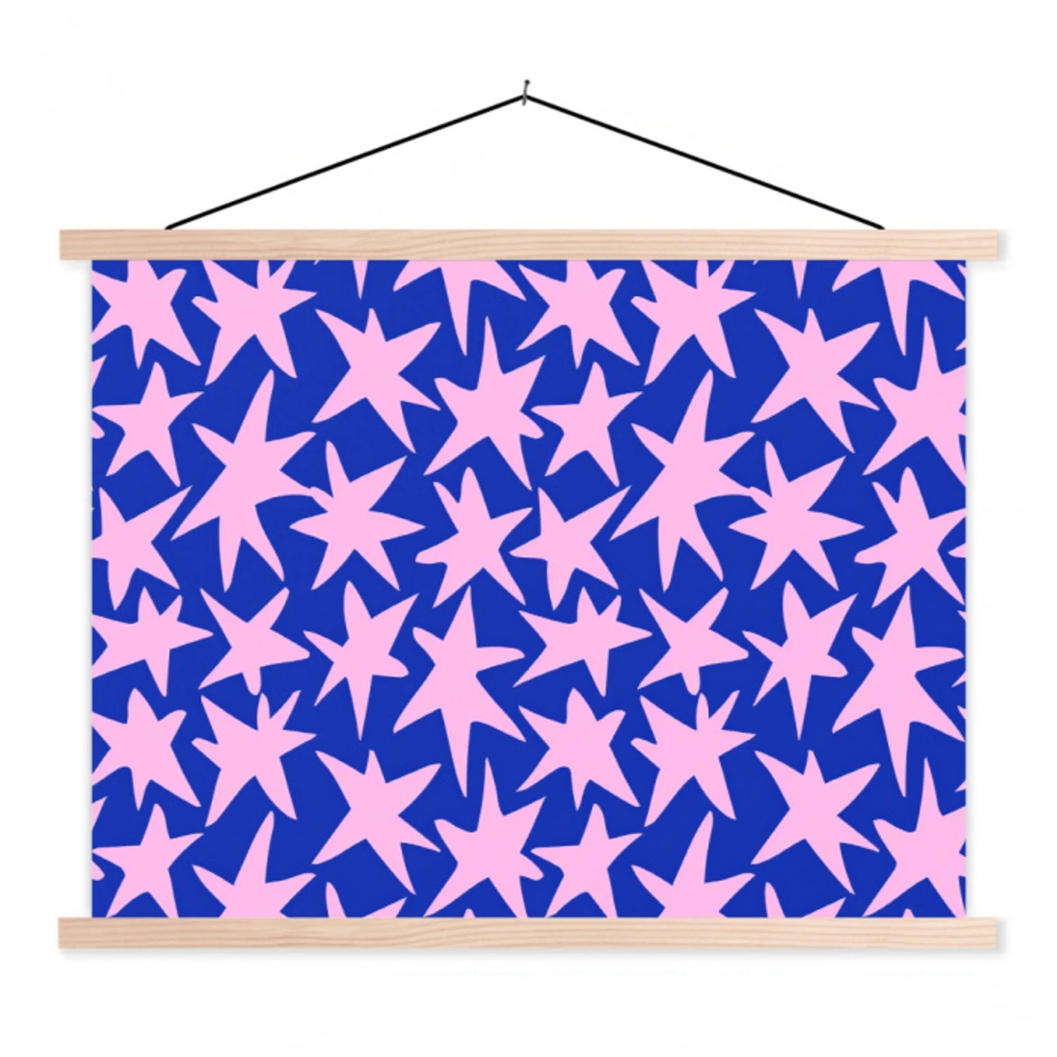 Modern - Sterren - Blauw textielposter latten blank klein 122 -3d