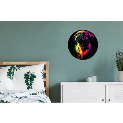 Puck - Hond - Verf - Kleuren Wandcirkel aluminium klein -slaapkamer