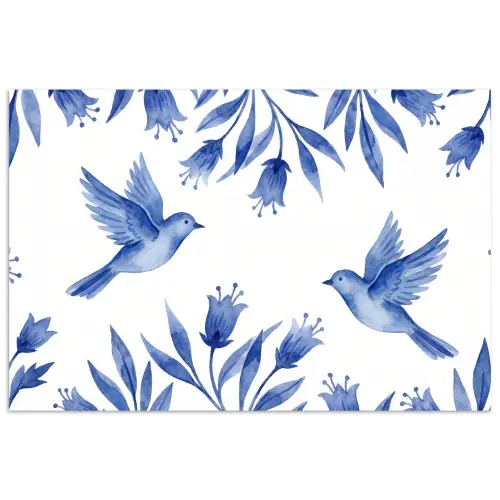 Modern - Vogels - Delfts - Blauw poster papier klein -3d