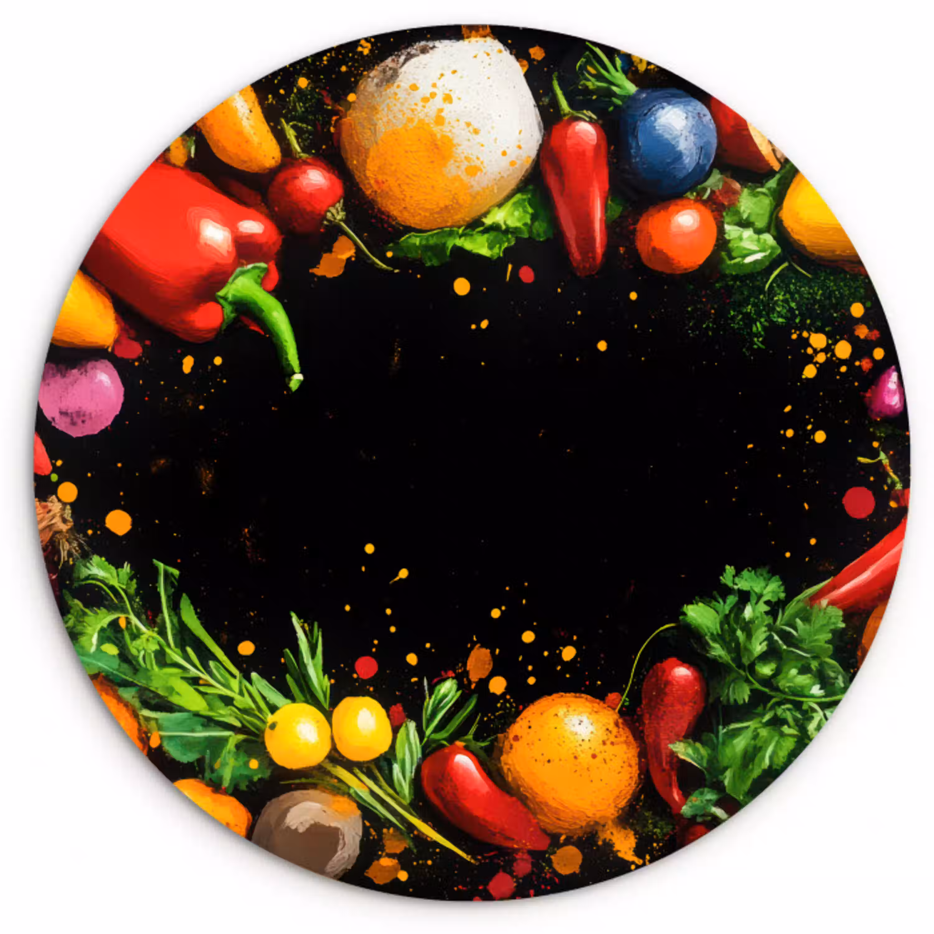 Groente - Graffiti - Kleurrijk - Koken - Abstract Wandcirkel plexiglas klein -3d