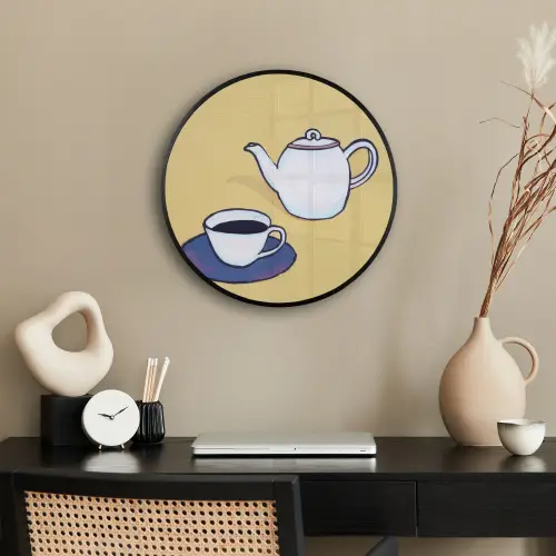Theepot - Kopje - Beige - Illustratie Fotolijst rond zonder passe partout klein -sfeer1