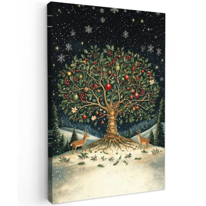 Feestboom - Winterhemel - Kleurrijk Tuinposter op houten frame 2 cm dik klein -3d