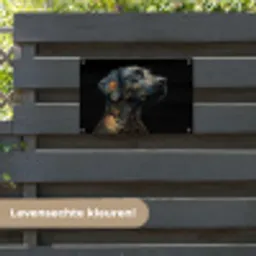Hond - Zwart - Bloemen tuinposter los doek klein -sfeer3