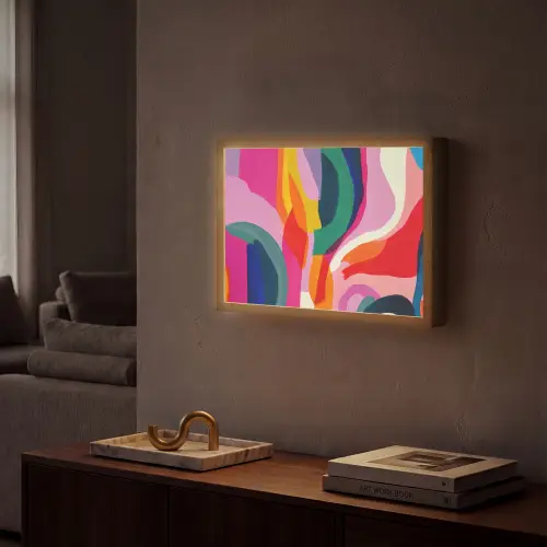 Vormen - Golvend - Abstract - Felroze Light Box met batterij (Wandlamp) middel -sfeer1
