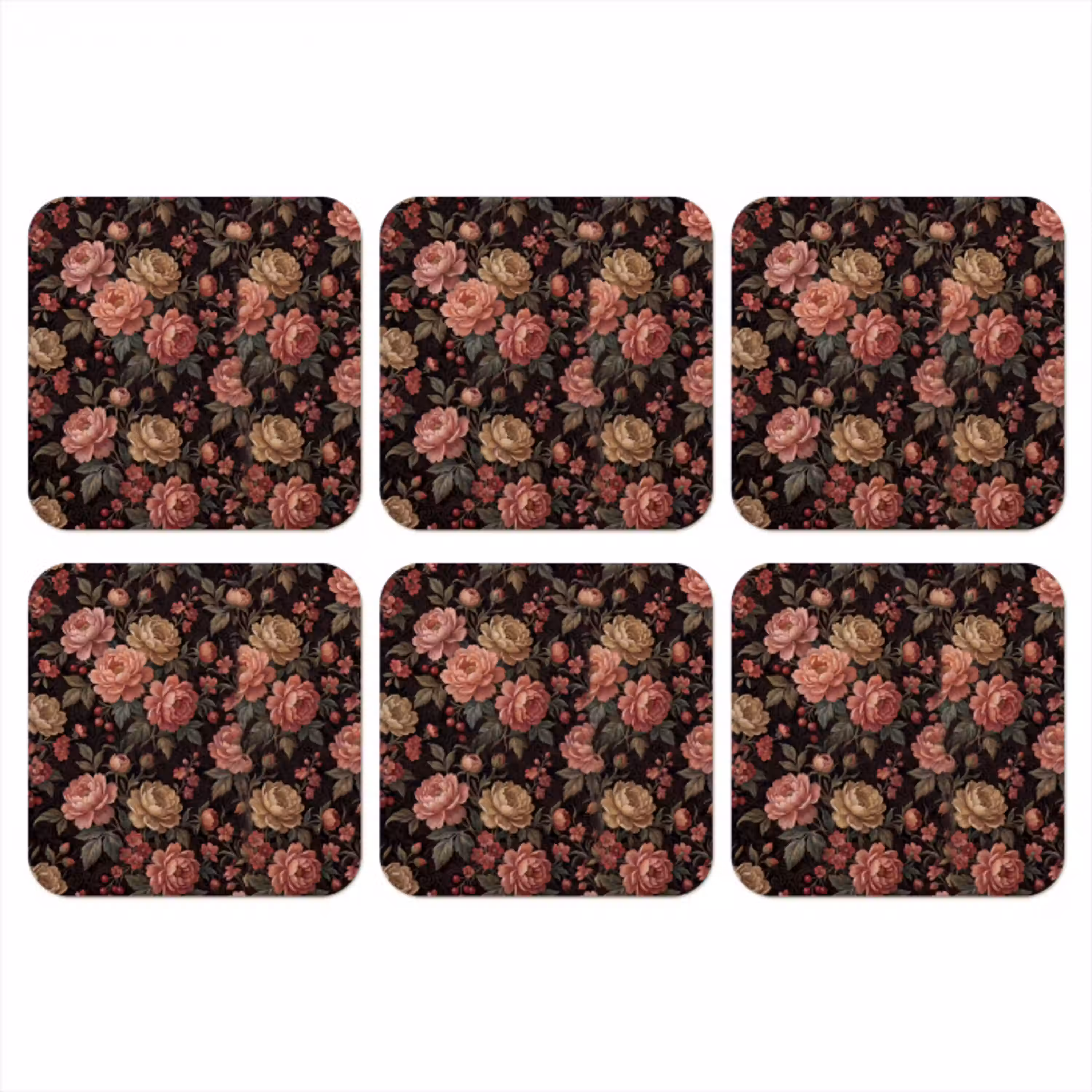Bloemen - Patroon - Natuur - Vintage - Roze onderzetter kurk middel -3d