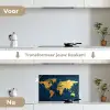 Wereldkaart - Goud - Donkerblauw keuken achterwand spatscherm klein -voor_na_NL