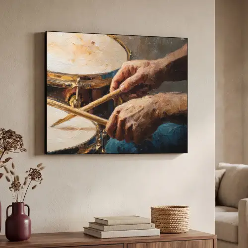 Drumstokken - Olieverf - Man Textielframe zwart klein -sfeer3