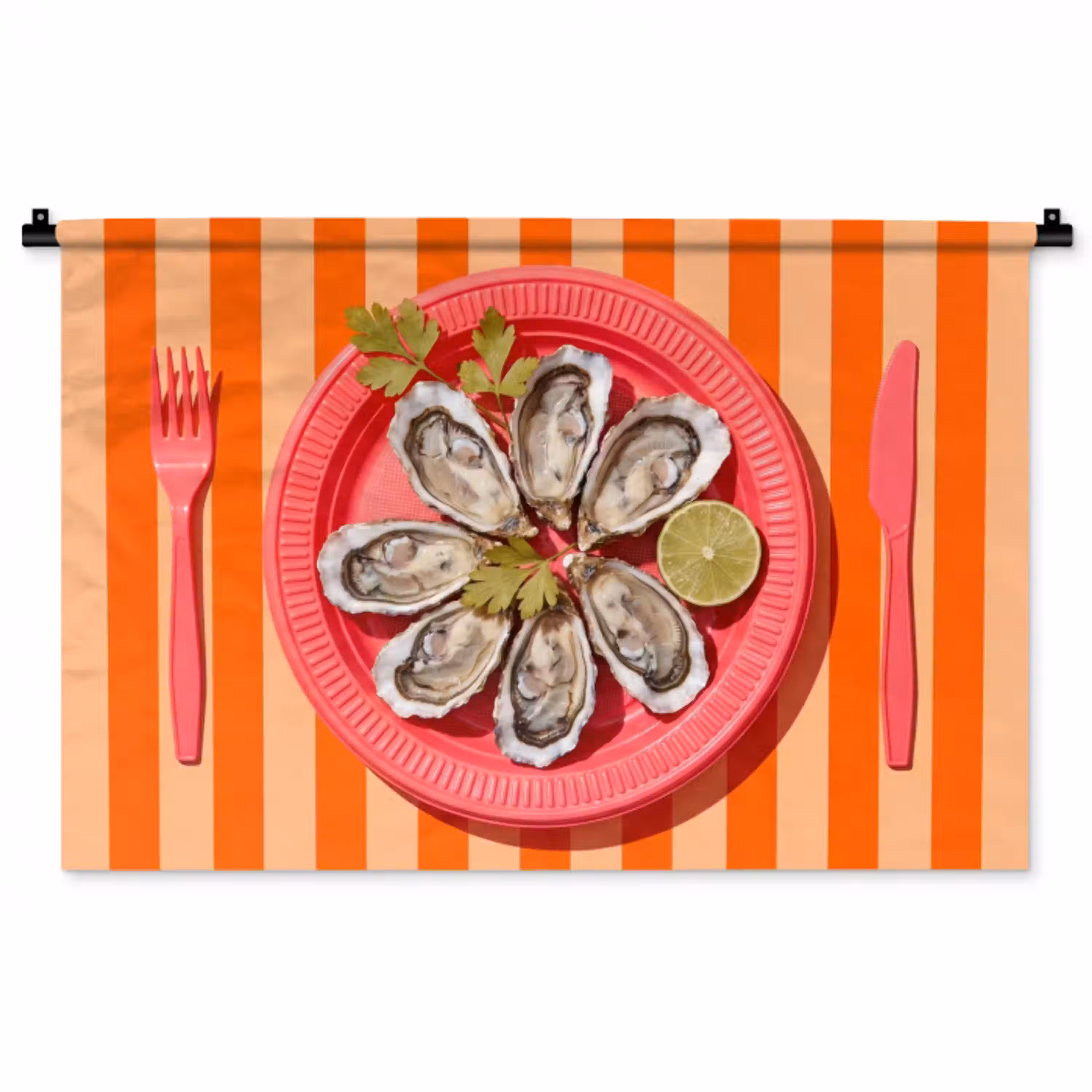 Eten - Oester - Zeevruchten - Oranje - Modern Wandkleed katoen middel -zz3d