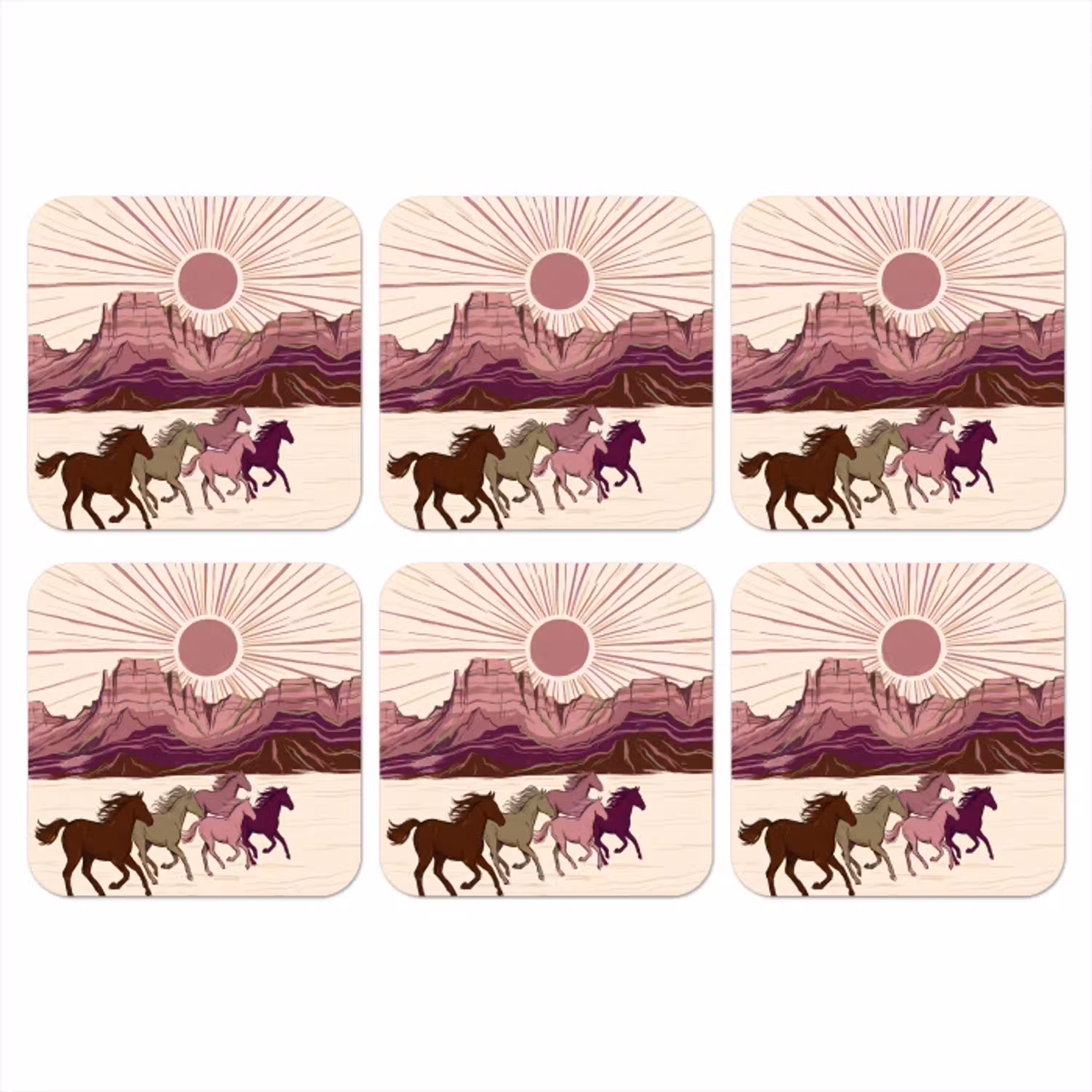 Paarden - Rennend - Woestijn - Natuur - Abstract onderzetter kurk middel -3d