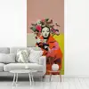 Retro - Vrouw - Kopje - Vlinders fotobehang vinyl groot -woonkamer