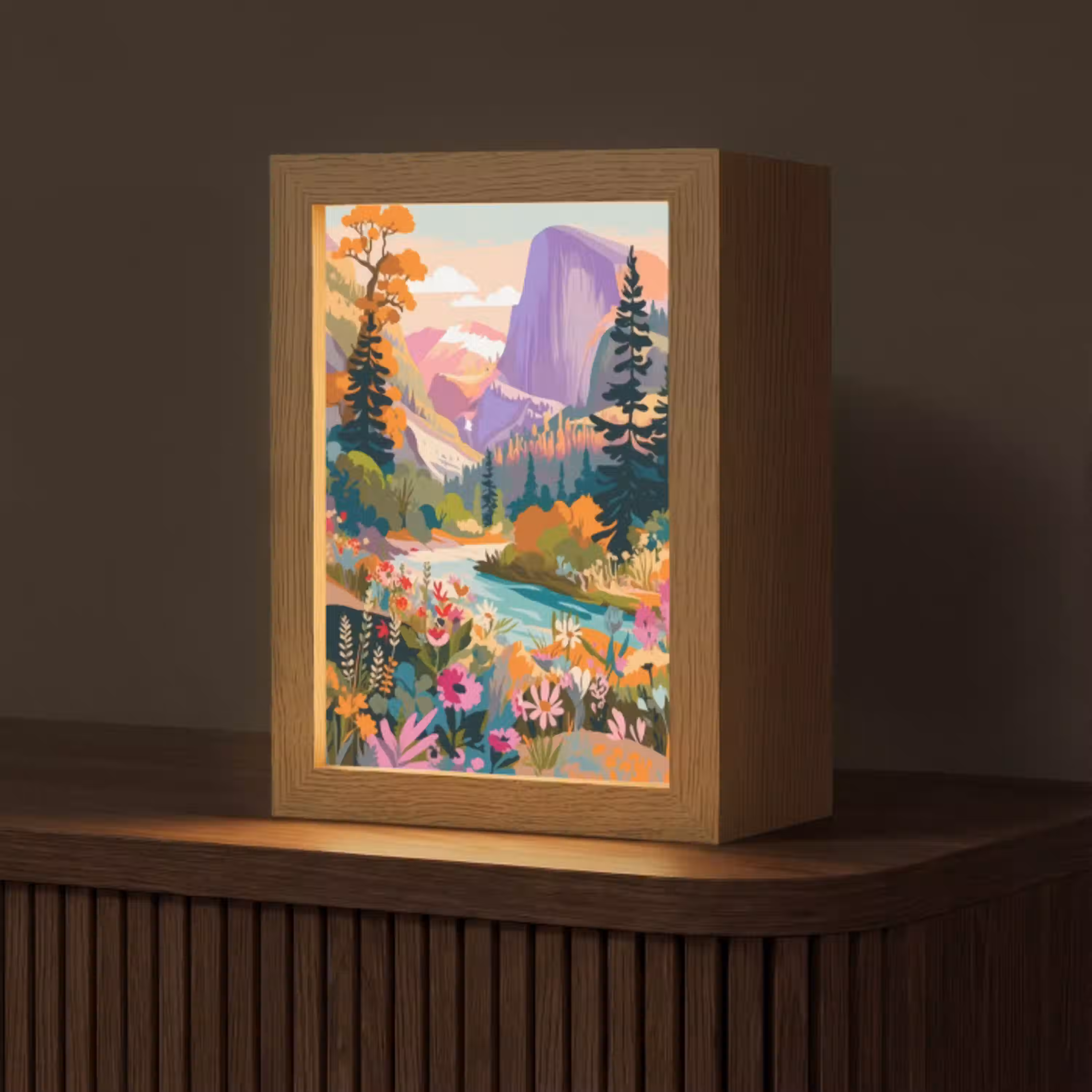 Rivier - Vallei vol bloemen - Levendig Light Box met kabel (Tafellamp) klein -z3d_website