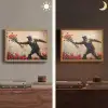 Street art - Man - Bloemen - Graffiti - Banksy Style Light Box met batterij (Wandlamp) middel -sfeer3