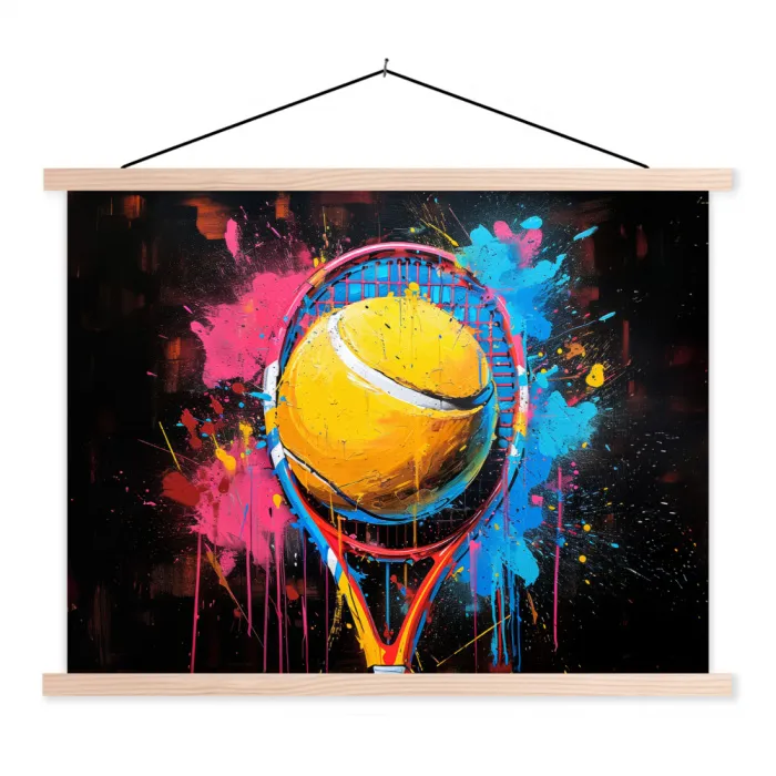 Graffiti - Tennis - Sport - Racket textielposter latten blank klein -3d