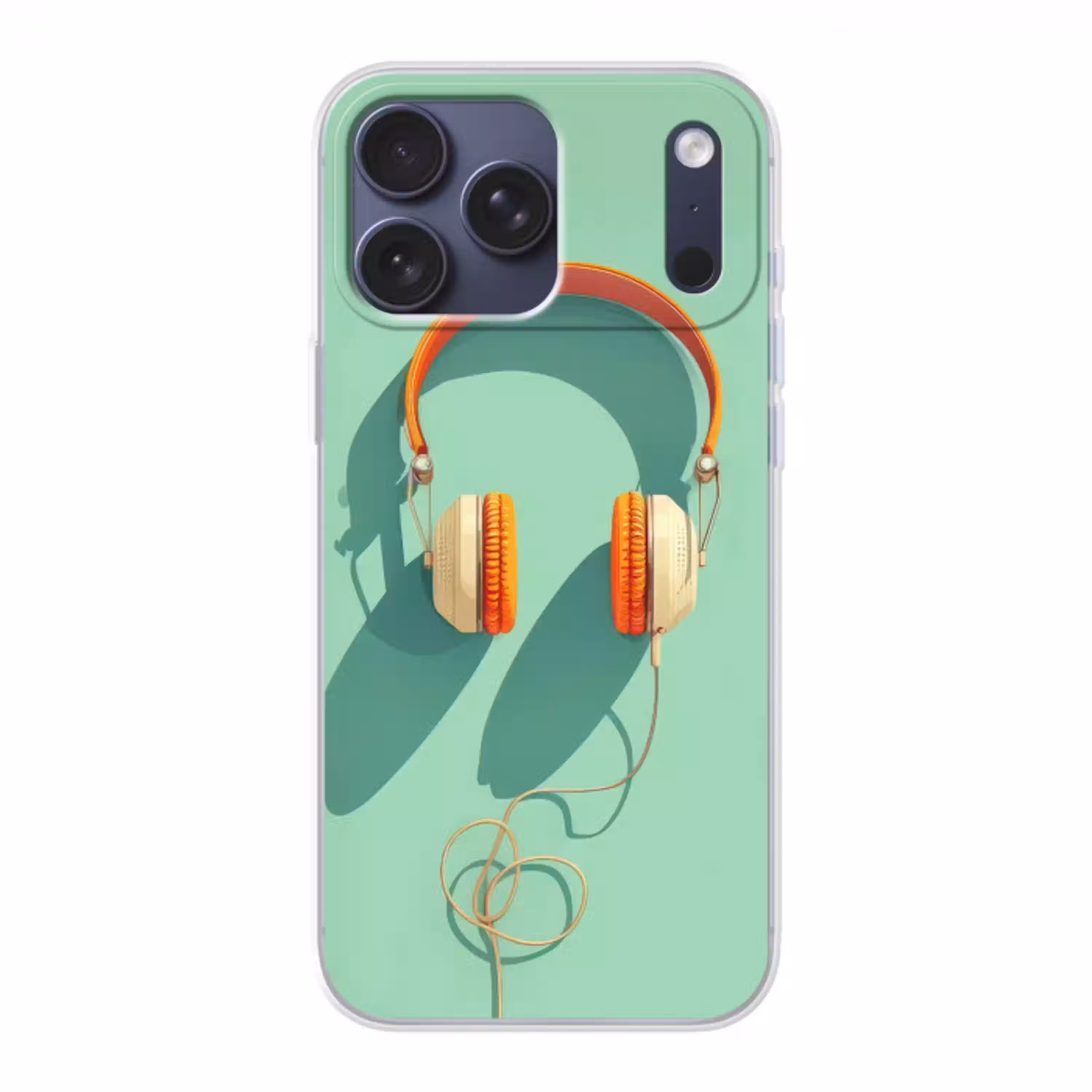 Koptelefoon - Oranje - Snoer - Minimalistisch Telefoonhoesje iPhone 17 Pro Max klein -3d