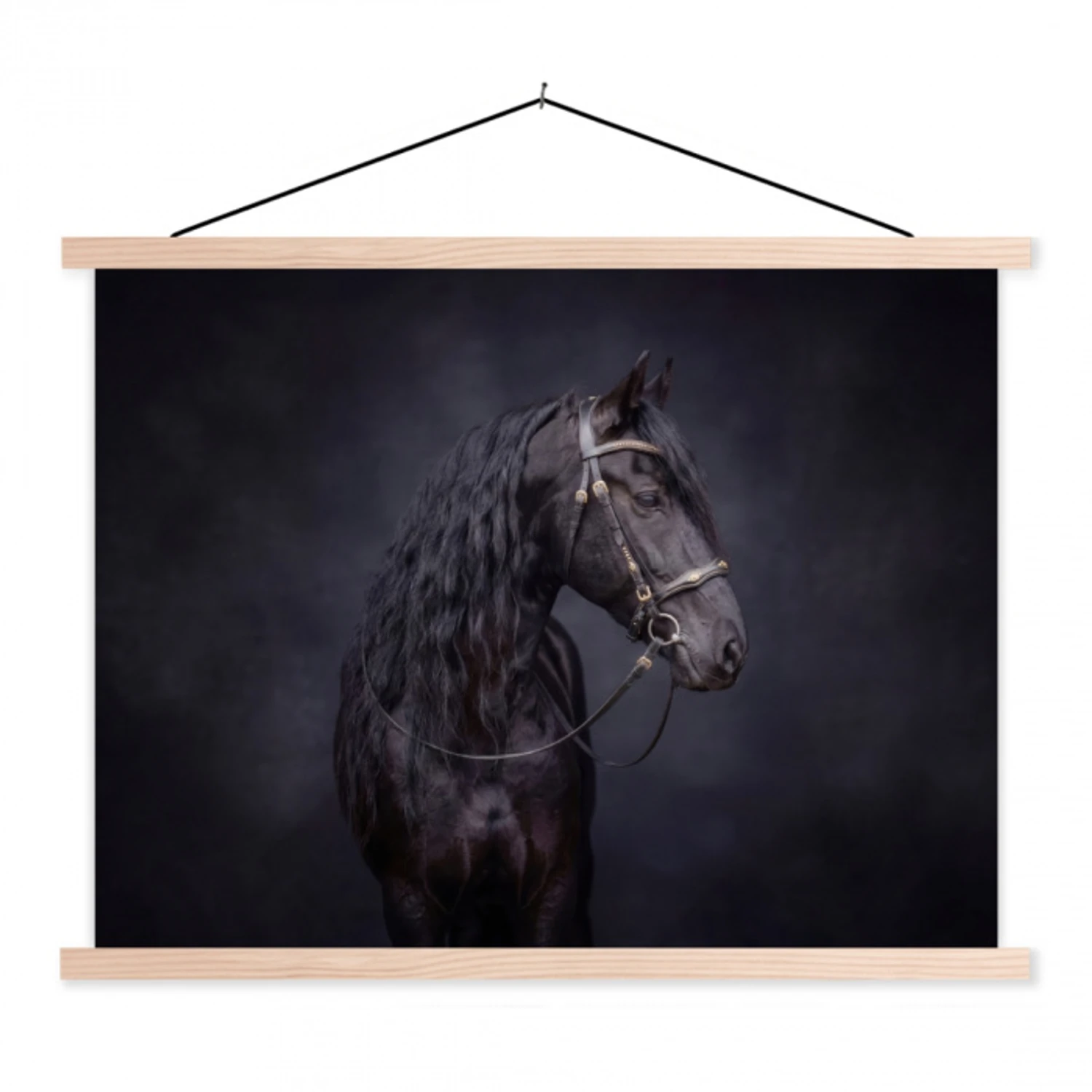 Portret - Paard - Donker textielposter latten blank klein -3d
