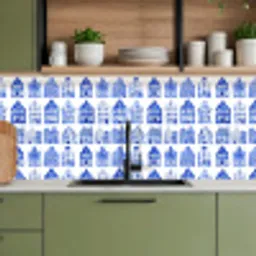 Patroon - Huizen - Blauw keuken achterwand 2 middel 871 -sfeer3