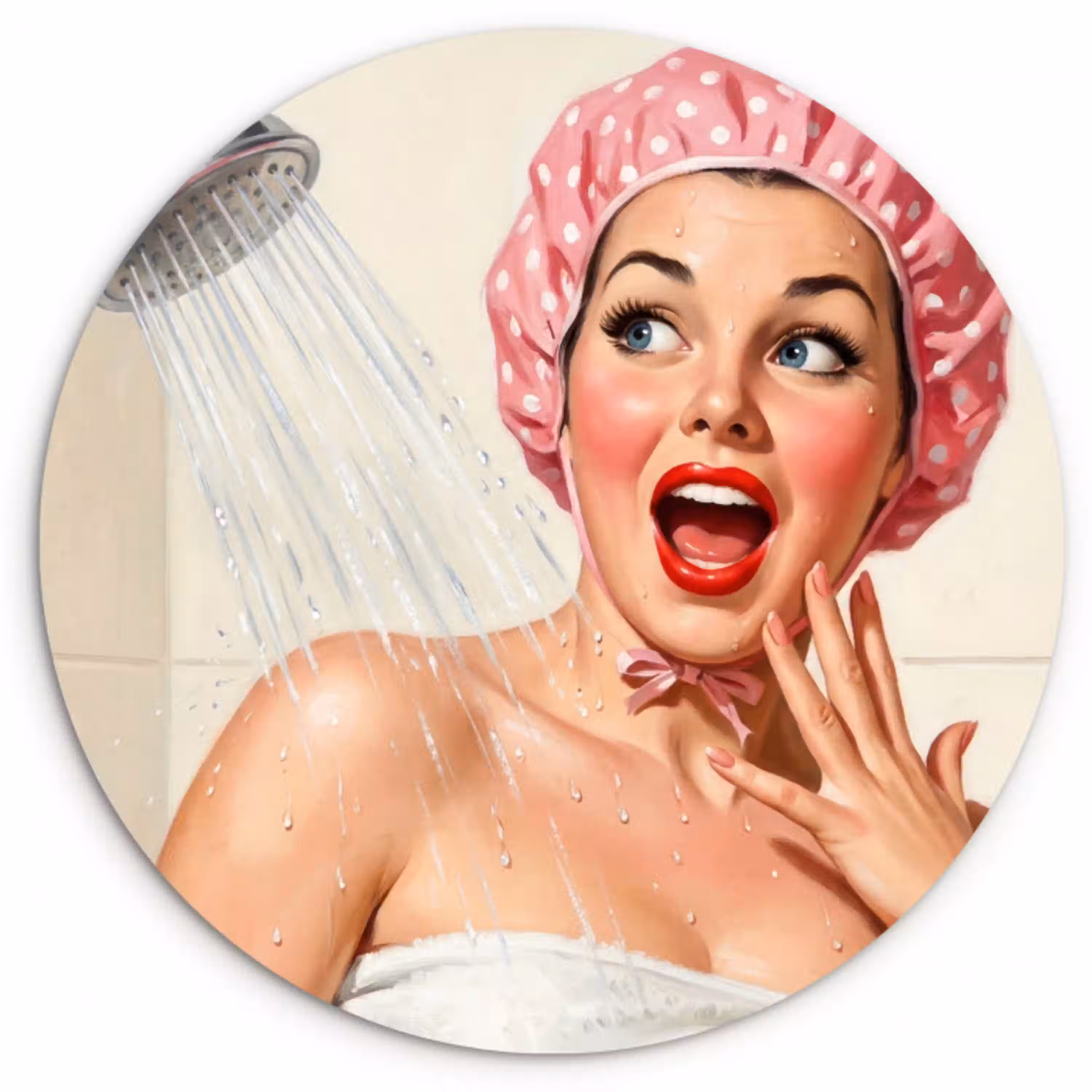Vrouw - Douche - Roze Wandcirkel kunststof plaat 5mm dik klein -3d