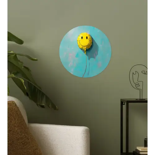 Ballon - Geel - Smiley Wandcirkel behangsticker klein -sfeer2