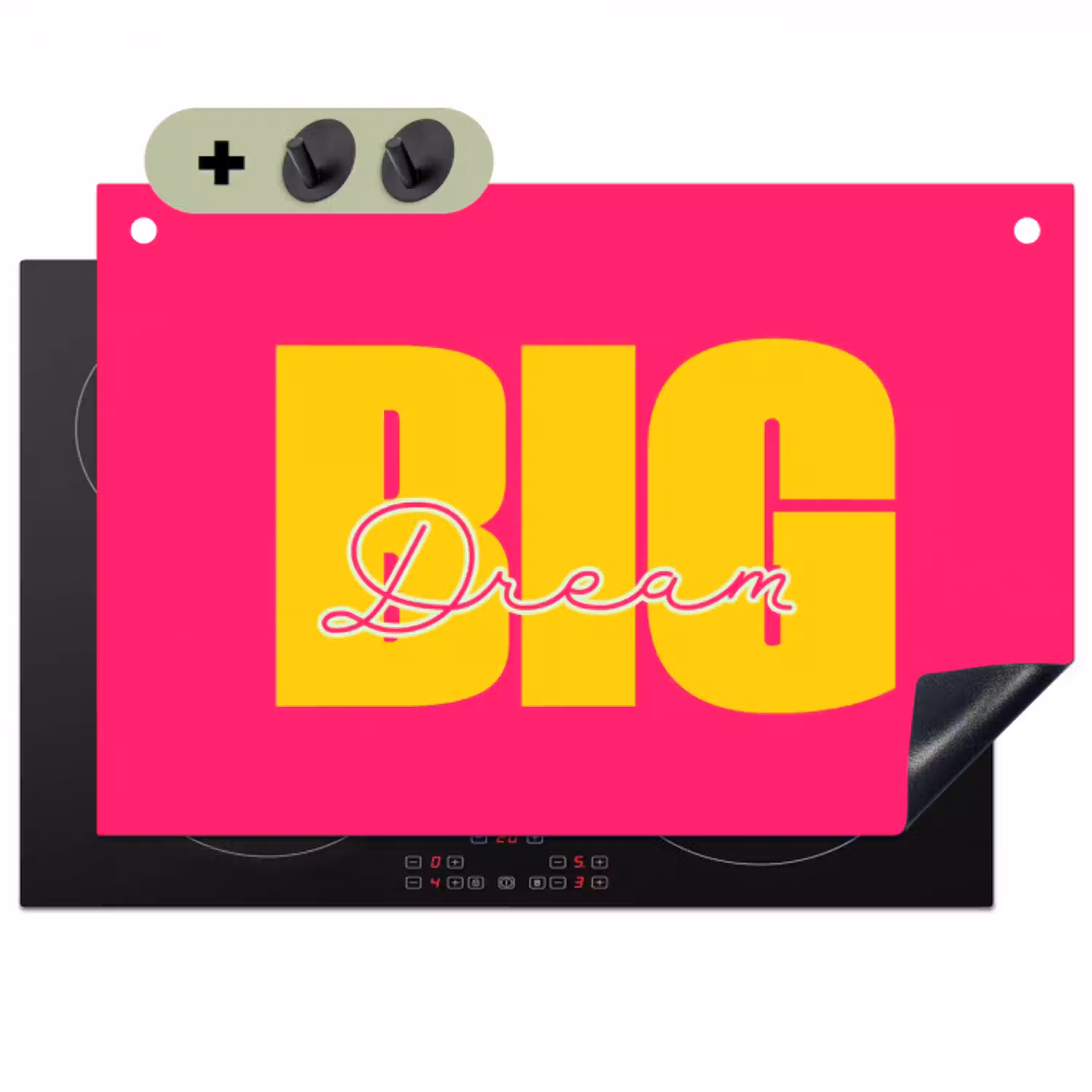 Dream big - Roze - Geel - Minimalistisch Inductie beschemer met haakjes klein -3d