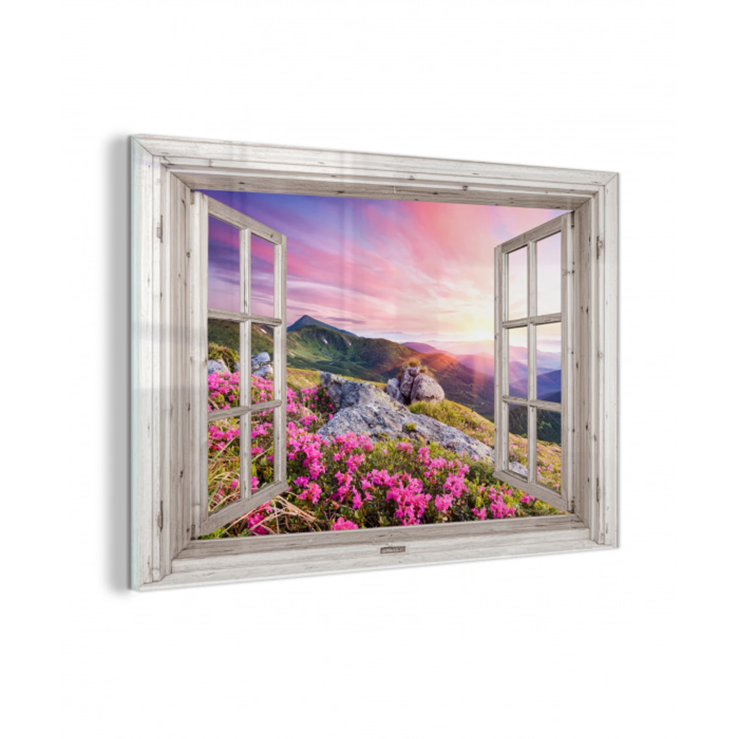Bergen - Landschap - Doorkijk - Bloemen - Avond - Roze plexiglas 5mm klein -z3d