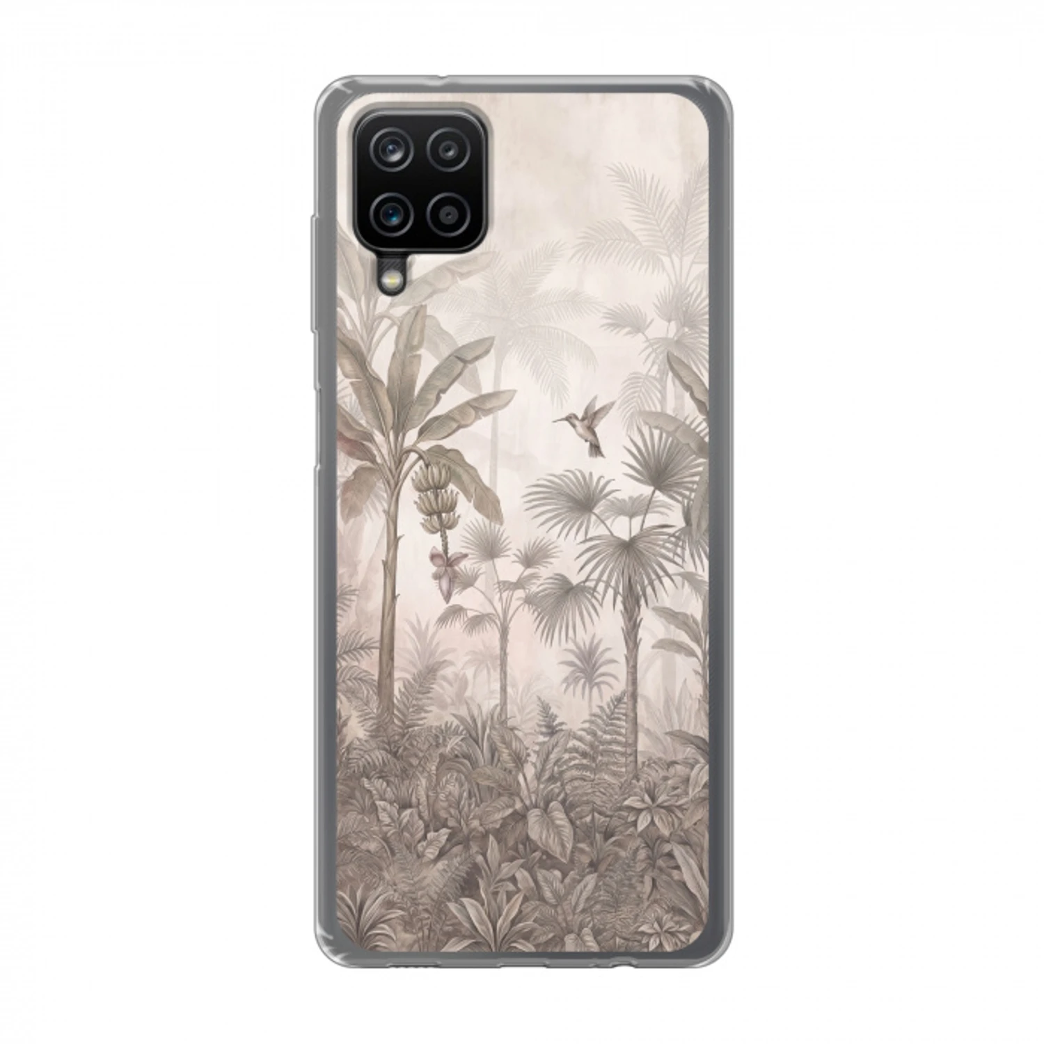 Jungle - Banenboom - Kolibrie - Beige Telefoonhoesje Samsung Galaxy A12 klein -3d