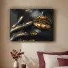 Lippen - Goud - Abstract - Zwart - Vrouw Textielframe zwart klein -sfeer1