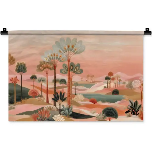 Roze landschap - Palmen - Water Wandkleed katoen klein -zz3d