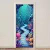 Onderwaterwereld - Grot - Zee - Blauw - Zeewier deurposter klein -3d_beige