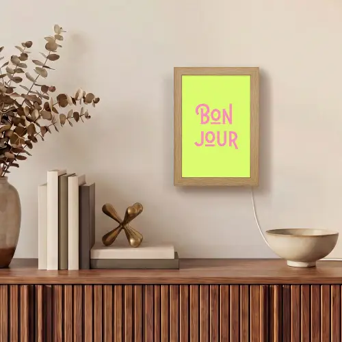 Groen - Roze bonjour - art-deco Light Box met kabel (Tafellamp) klein -sfeer2