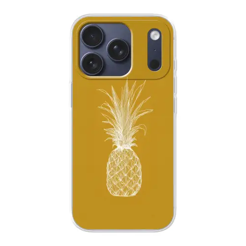 Lijnillustratie - Ananas - Bladkroon - Okergeel Telefoonhoesje iPhone 17 Pro klein -3d