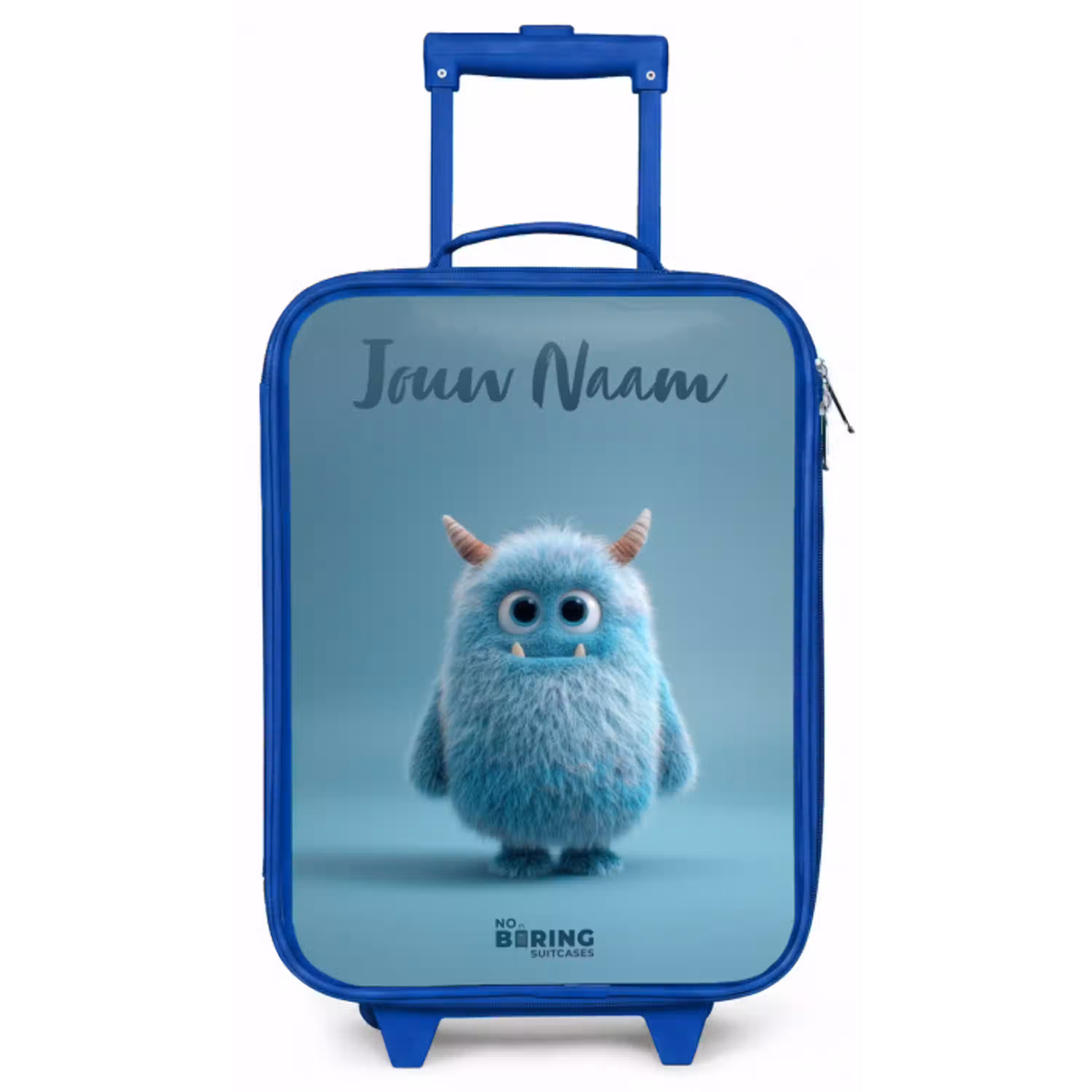 Blauw pluizig monster met hoorns Kinderkoffer - Blauw klein -zz3dotto