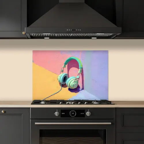 Koptelefoon - Mintgroen - Draad keuken achterwand spatscherm klein -sfeer1