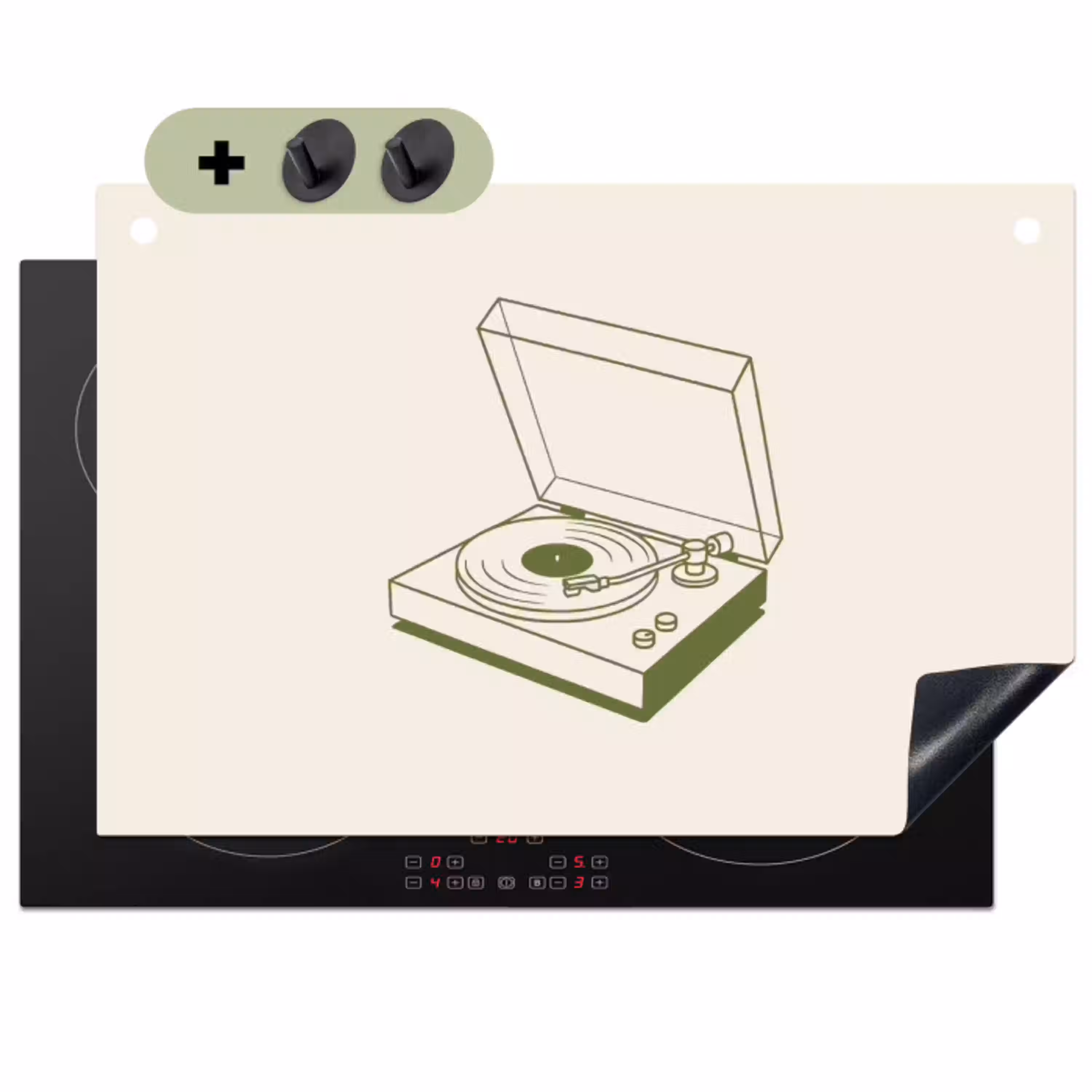 Platenspeler - Vinyl - Muziek - Minimalistisch - Groen Inductie beschemer met haakjes klein -3d