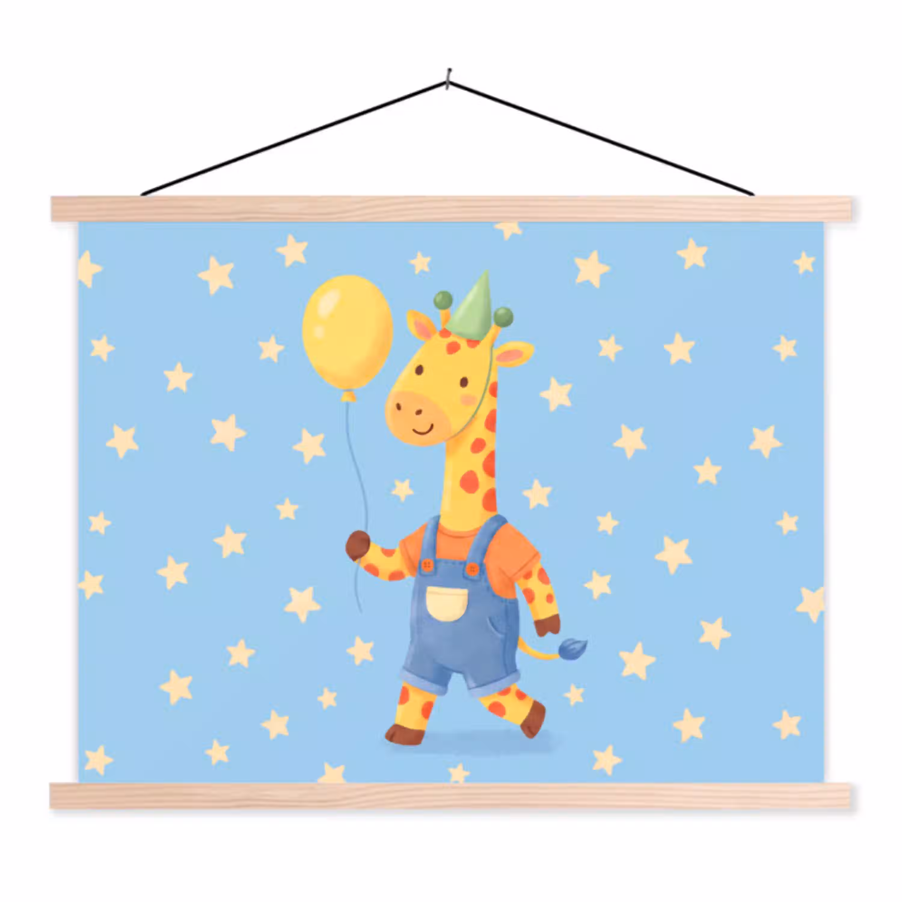Dieren - Giraffe - Ballon - Feest - Kinderkamer textielposter latten blank klein -3d