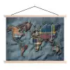 Wereldkaart - Denim - Textiel textielposter latten blank klein -3d