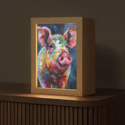 Varken - Olieverf - Dieren - Kunst Light Box met kabel (Tafellamp) klein -z3d_website