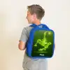 Groene neon omhaal in actie Kinderrugzak - Blauw middel -sfeer2